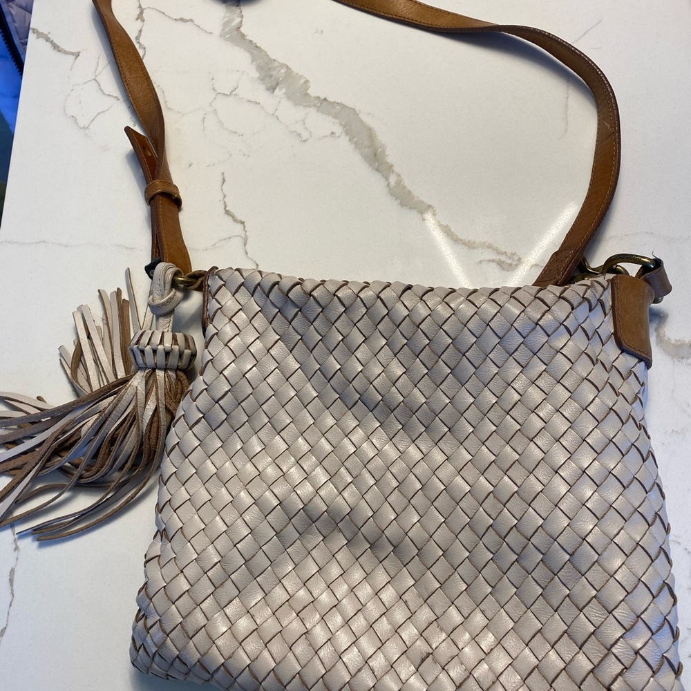Woven Cream Leather Crossbody Bag